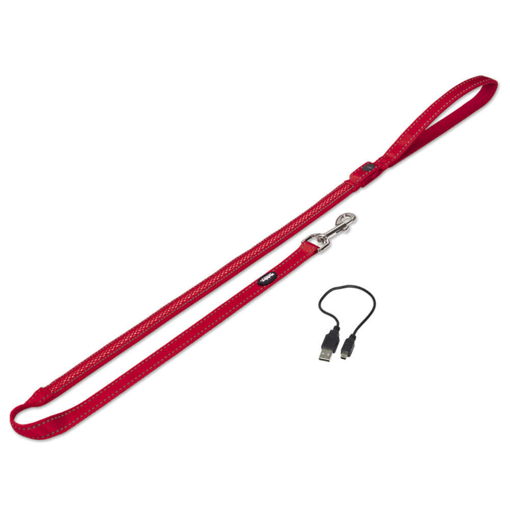 Nobby Rechargable LED Flash Hi Vis Dog Leash Red