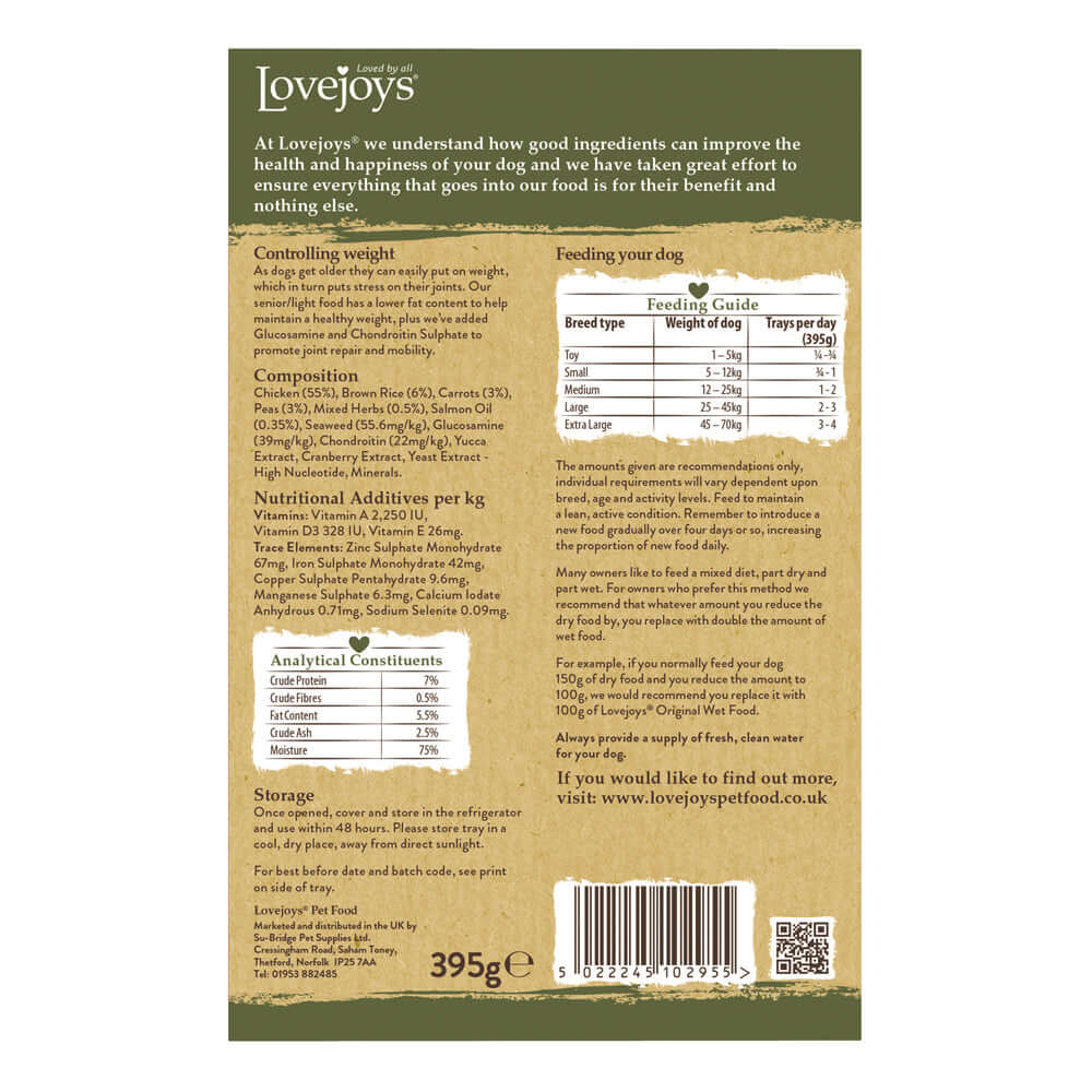 Lovejoys Original Wet Senior Chicken back of pack